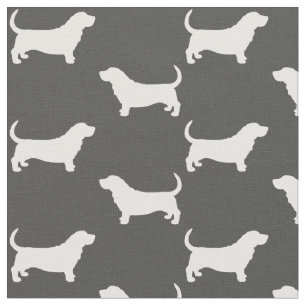 Basset Hound Silhouettes Grått och White Patterned Tyg