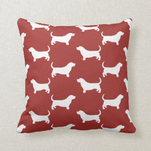 Basset Hound Silhouettes Mönster Red and White Kudde