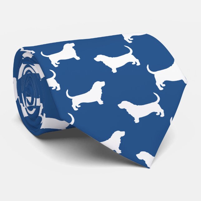 Basset Hound Silhouettes Mönster White och Blue Slips (Rullad)