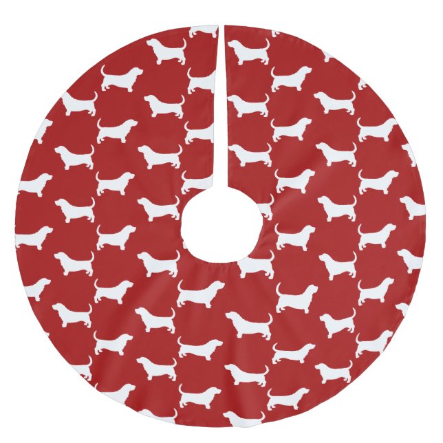 Basset Hound Silhuett Mönster Julgransmatta Borstad Polyester (Framsidan)