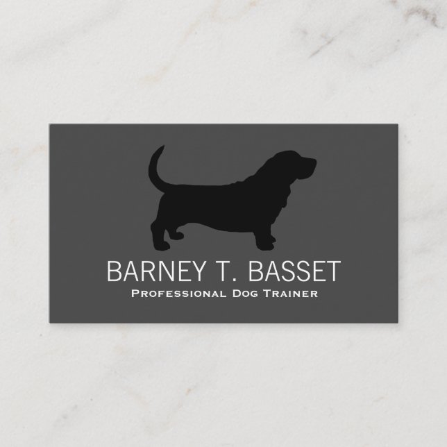 Basset Hound Siluett Svart på Grå Visitkort (Framsida)