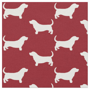 Basset Hound Siluetter Rött och Vitt Mönster Tyg