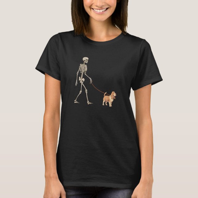 Basset Hound Skeleton Hund Walking Halloween Hund T Shirt (Framsida)