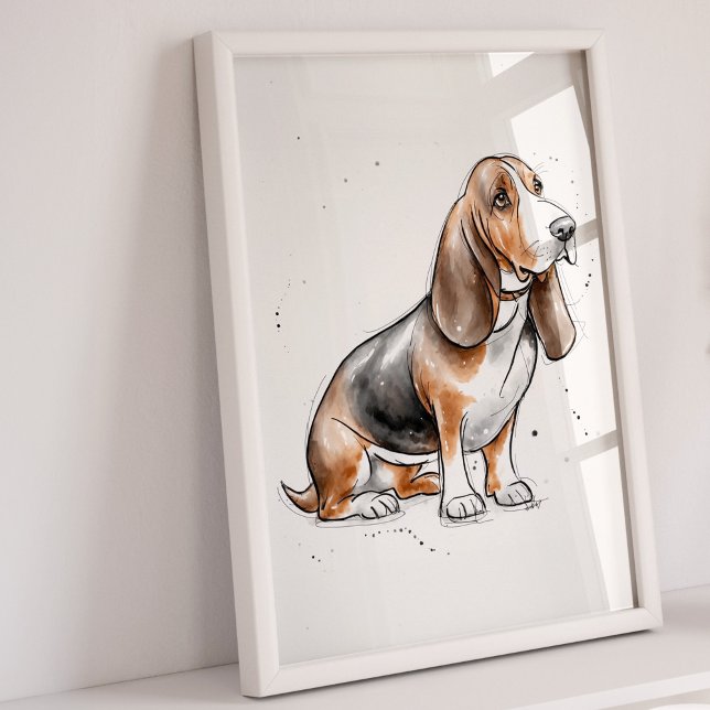 Basset Hound | Skriv ut Hund | Skriv ut Hund Poster (Basset Hound Art Print)