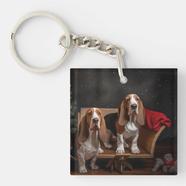 Basset Hound Snöig Släd Jul Dekoration (Framsidan)