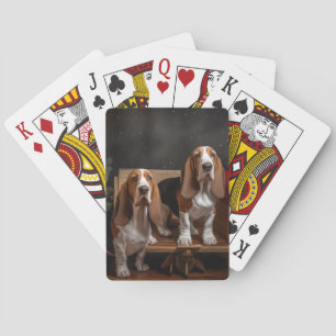 Basset Hound Snöig Släd Jul Dekoration Casinokort