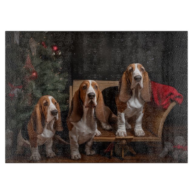 Basset Hound Snöig Släde Juldekoration (Framsidan)