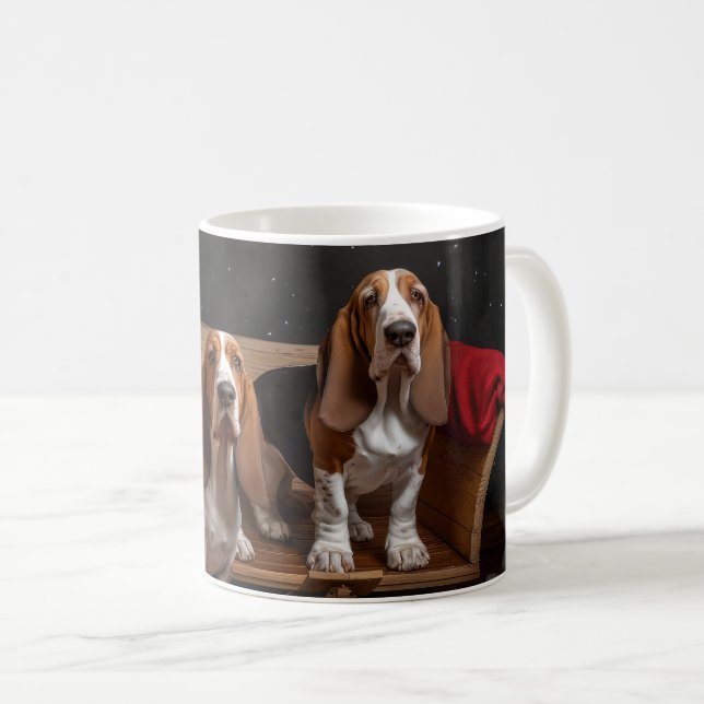 Basset Hound Snöig Släde Juldekoration Kaffemugg (Framsida höger)