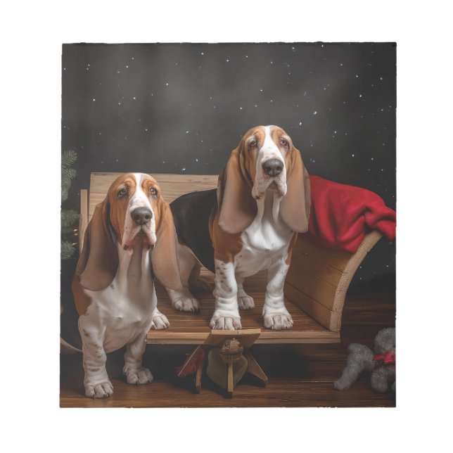 Basset Hound Snowy Sleigh-juldekretet Anteckningsblock (Framsida)