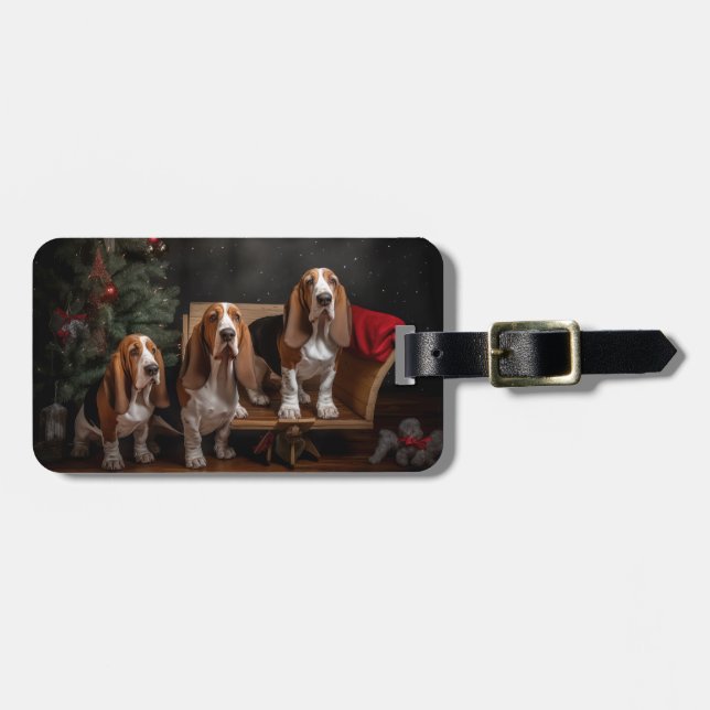 Basset Hound Snowy Sleigh-juldekretet Bagagebricka (Horisontell Framsida)