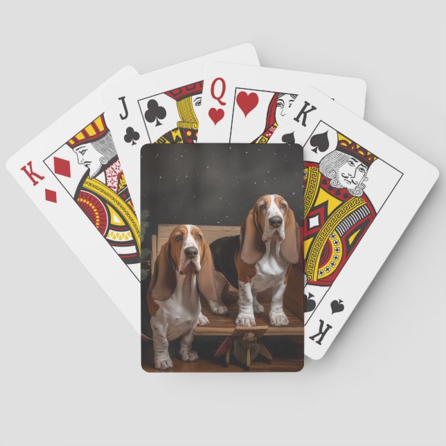 Basset Hound Snowy Sleigh-juldekretet Casinokort (Baksidan)