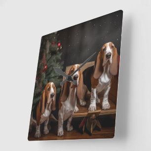 Basset Hound Snowy Sleigh-juldekretet Fyrkantig Klocka
