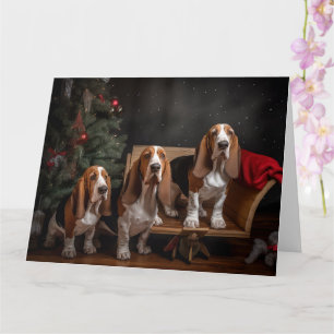 Basset Hound Snowy Sleigh-juldekretet Kort