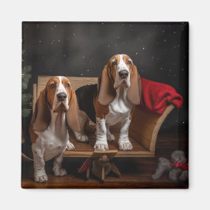 Basset Hound Snowy Sleigh-juldekretet Magnet