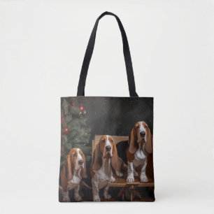 Basset Hound Snowy Sleigh-juldekretet Tygkasse