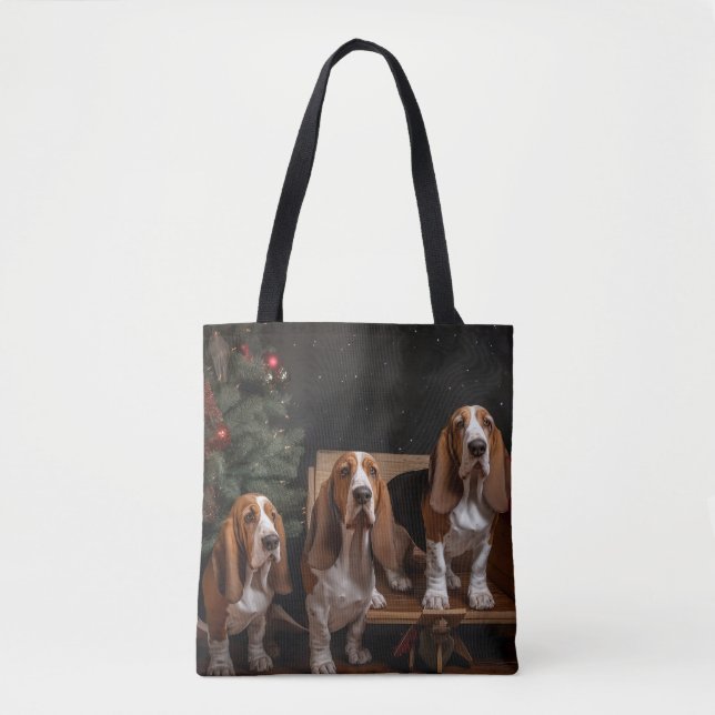 Basset Hound Snowy Sleigh-juldekretet Tygkasse (Framsida)