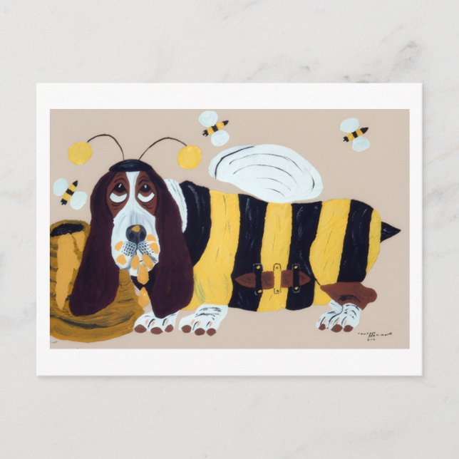 Basset Hound som rånar en bikupa Inbjudan Vykort (Framsida)