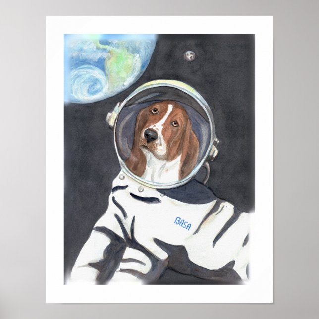 Basset Hound Space Walk Poster (Framsidan)