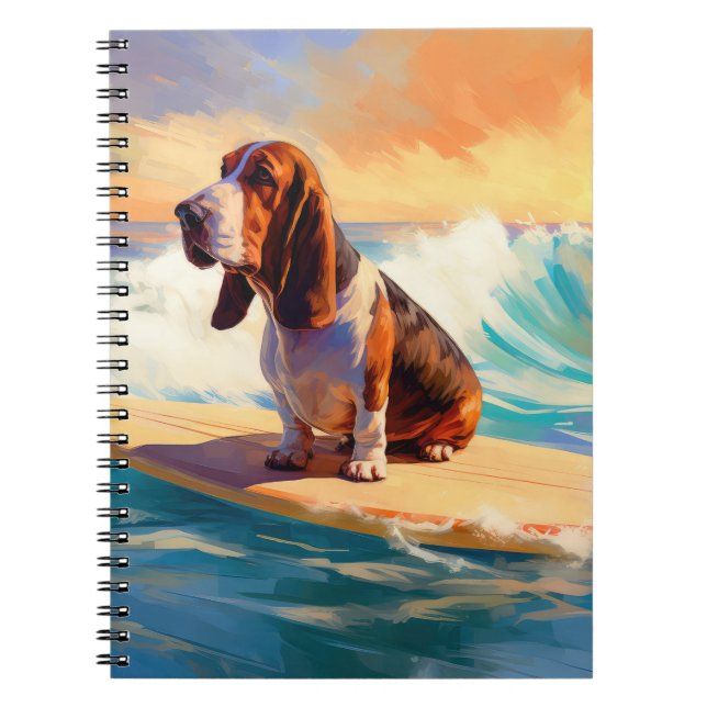 Basset Hound Strand Surfing Målning Anteckningsbok (Framsidan)