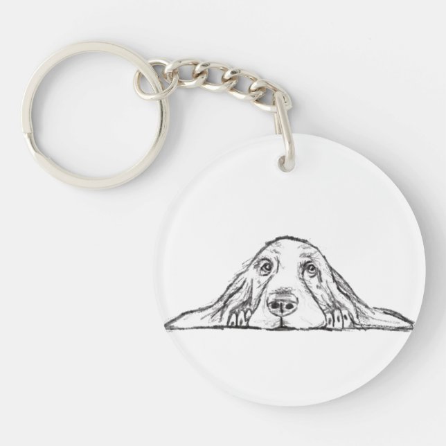 basset hound svart vit enkel valp hund ögon  (Framsidan)
