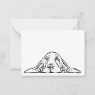 basset hound svart vit enkel valp hund ögon anteckningskort