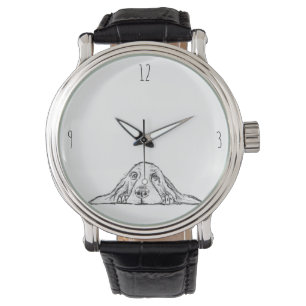 basset hound svart vit enkel valp hund ögon armbandsur