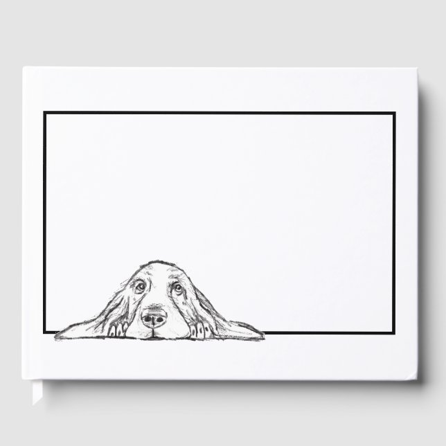 basset hound svart vit enkel valp hund ögon  gästböcker (Framsida)