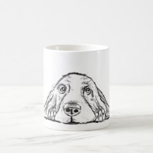 basset hound svart vit enkel valp hund ögon kaffemugg