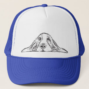 basset hound svart vit enkel valp hund ögon keps