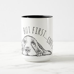 basset hound svart vit enkel valp hund ögon mugg