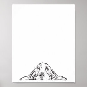 basset hound svart vit enkel valp hund ögon poster
