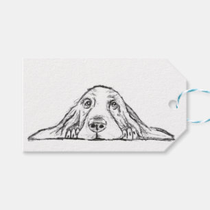 basset hound svart vit enkel valp hund ögon presentetikett