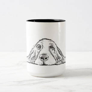 basset hound svart vit enkel valp hund ögon Två-Tonad mugg