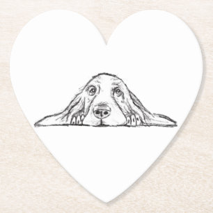 basset hound svart vit enkel valp hund ögon underlägg papper