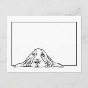 basset hound svart vit enkel valp hund ögon vykort