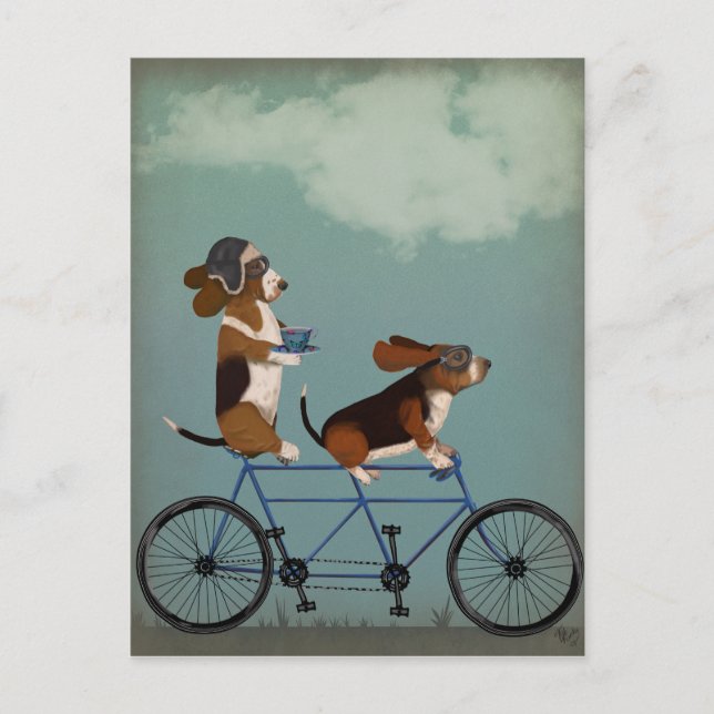 Basset Hound Tandem Vykort (Framsida)