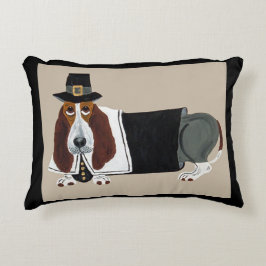 Basset Hound Thanksgiving Pilgrim Prydnadskudde