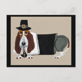 Basset Hound Thanksgiving Pilgrim Vykort