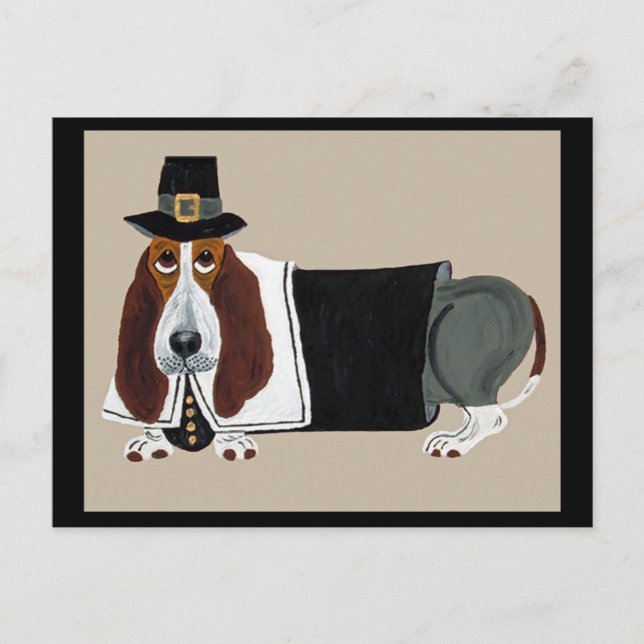 Basset Hound Thanksgiving Pilgrim Vykort (Framsida)