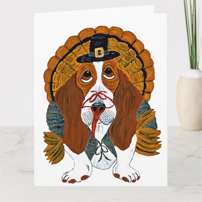 Basset Hound Thanksgiving Turkostymd Kort (Framsida)