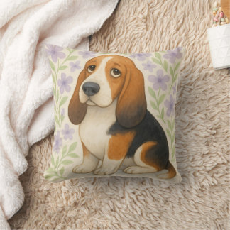 Basset Hound Throw Pillow Gift for Dog Lovers Flor Kudde