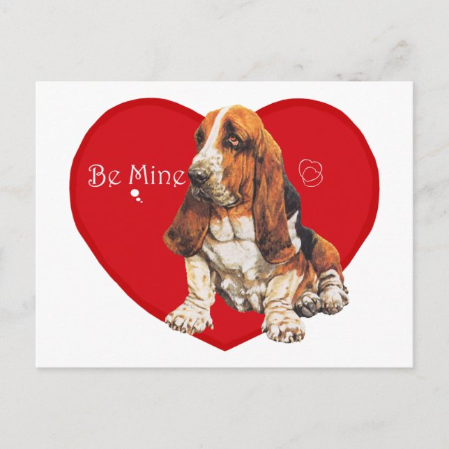 Basset Hound Valentine Helg Vykort (Framsida)