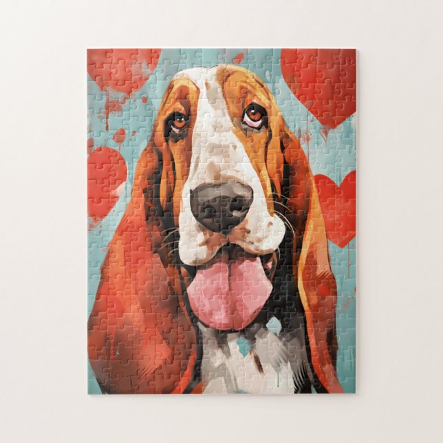 Basset Hound Valentines day Pussel (Vertikal)