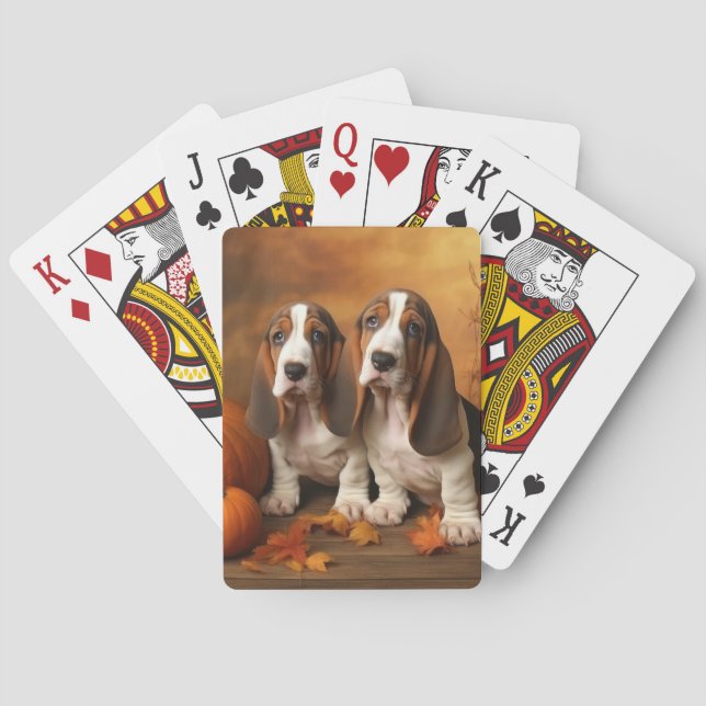 Basset Hound Valp Höstglädje Pumpa Casinokort (Baksidan)
