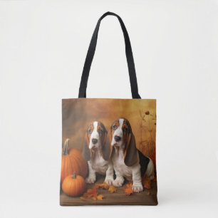 Basset Hound Valp Höstglädje Pumpa Tygkasse