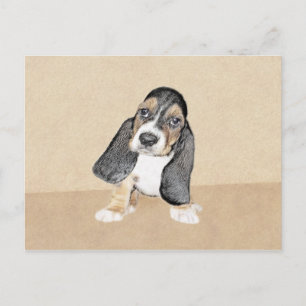 Basset Hound Valp-målning - Original konst med hun Vykort
