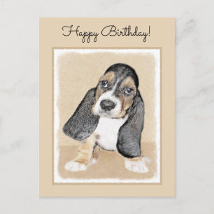 Basset Hound Valp-målning - Original konst med hun Vykort