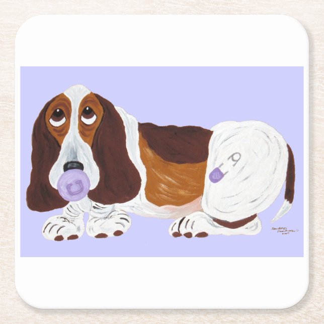 Basset Hound-valp  Underlägg Papper Kvadrat (Framsidan)