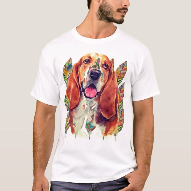 Basset Hound Vatten Färg Feader T Shirt (Framsida)
