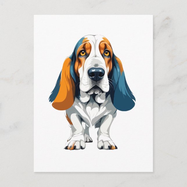 Basset Hound Vector Art med Vibrant Färg Vykort (Framsida)